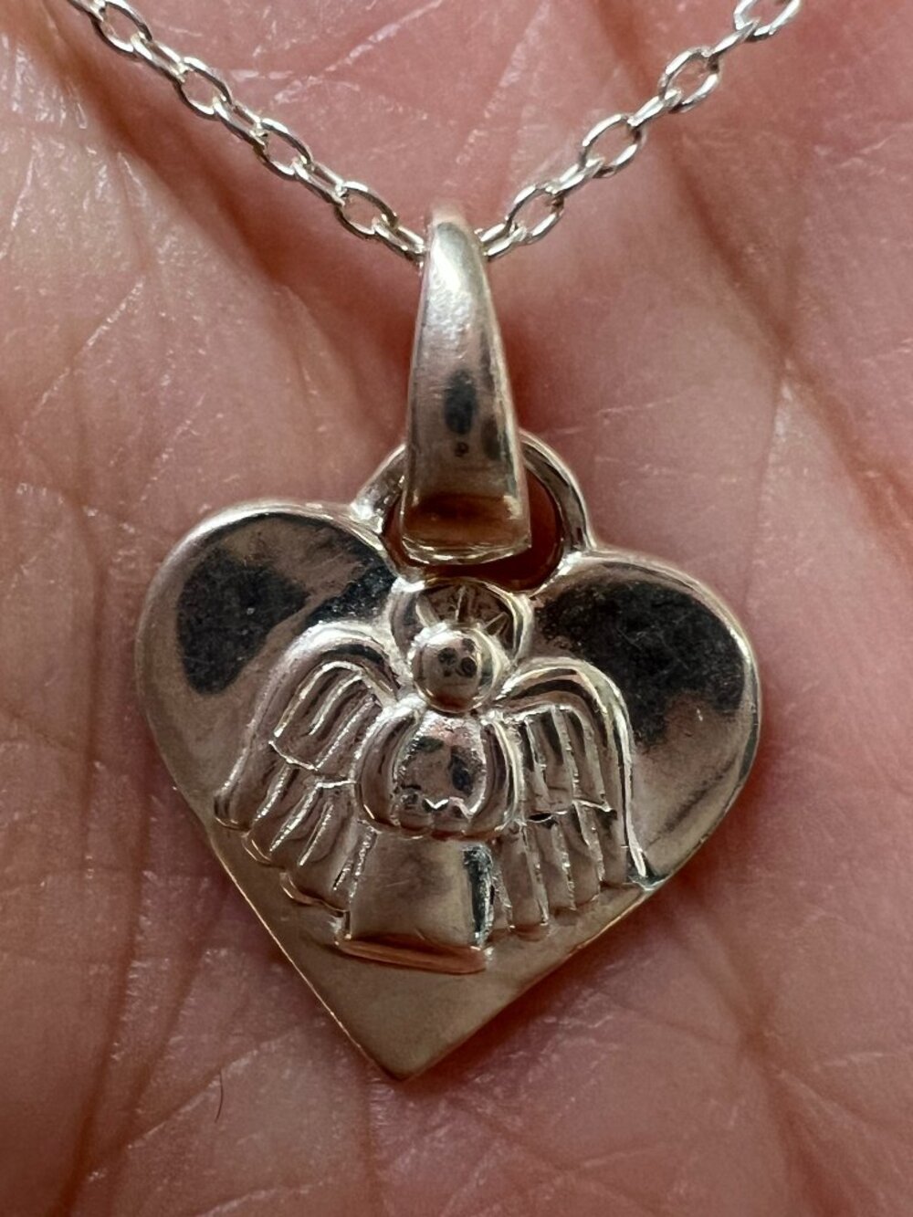 Y2K 🤍 Sterling Silver Guardian Angel Heart Necklace 925 Italy